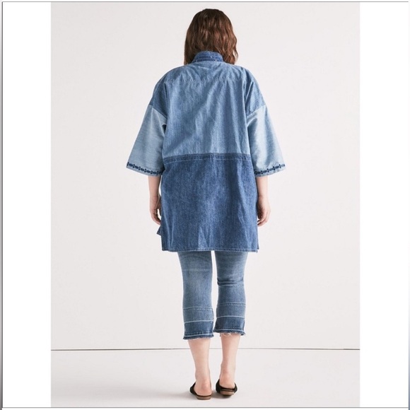 Lucky Brand Beautiful Denim Boho Embroidered Open Paneled Kimono Cardigan - Picture 15 of 17